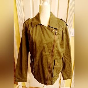 Forever 21 Women's Green Canvas Jacket - Size M - Oversized Fit - Full Zip